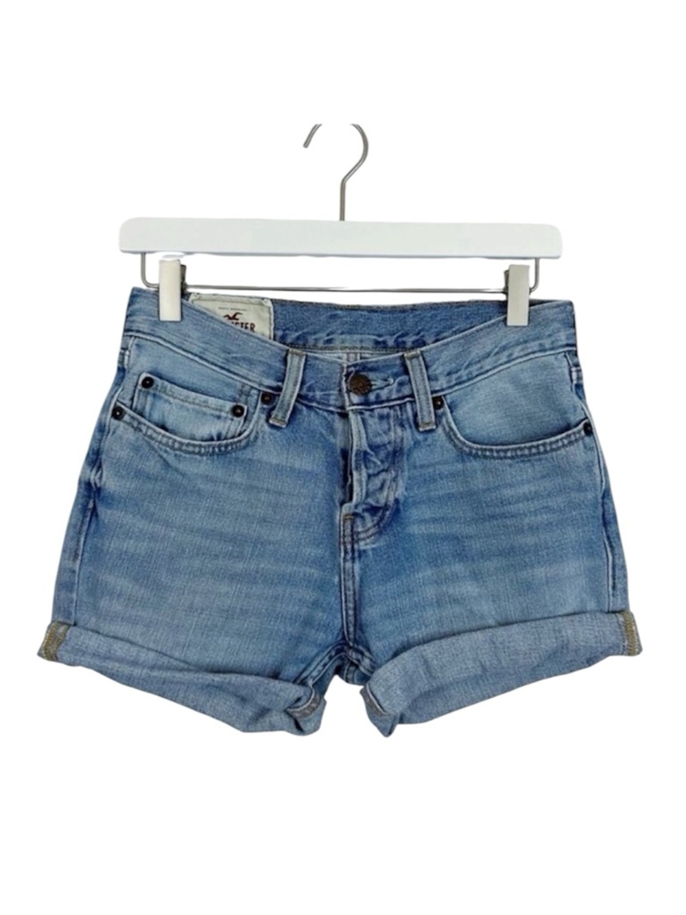 Y2K Hollister Light Wash Denim Roll-Cuff Shorts Size 28